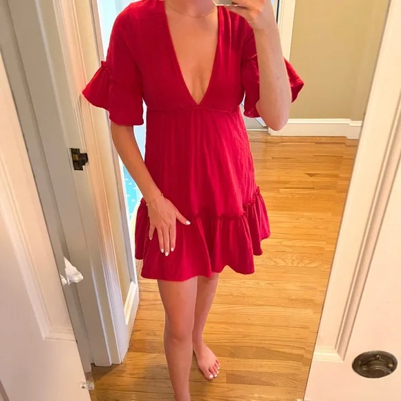 open lace back dress Billabong X Wrangler Falling For You Dress - Classic Red